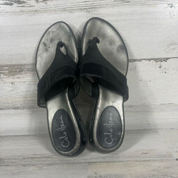 Cole Haan NikeAir Womens Slip On Sandals Flats Open Toe Black Leather Size 7.5B - Picture 5 of 8